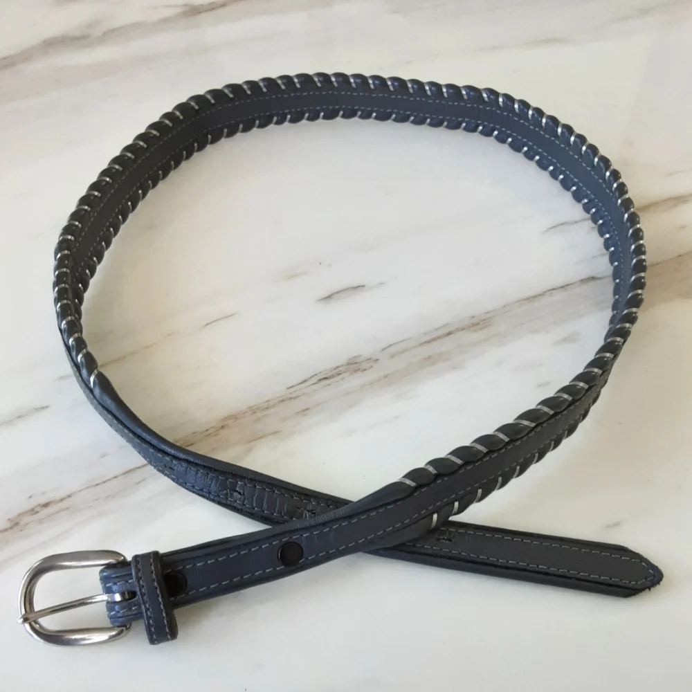 GENUINE LEATHER WESTERN BELT GRAY & SILVER SZ M - Picture 3 of 5
